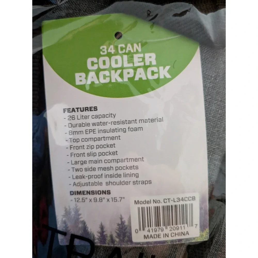 CEDAR TRAIL 34-Can Collapsible‎ Cooler Backpack Padded Straps Leakproof NWT